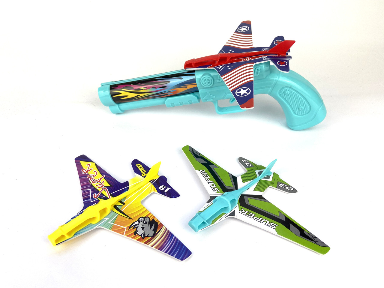 Дитячий іграшковий пістолет катапульта Голубий запускає літачки Air Battle 8194B