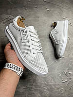 Мужские Кеды Армани Armani белые перфорация кожаные/кожа