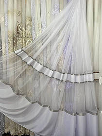 Тюль бамбук заввишки 2,8 м. біла з сірою полоскою