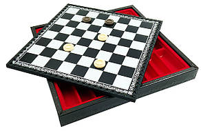 Дошка для шахів та шашок з місцем для зберігання фігур з екошкіри від італійського бренду Italfama