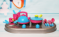 Игрушечный детский набор посуды, плита с мойкой и набором посуды Kinderway Украина KW-04-411 (17 предметов)