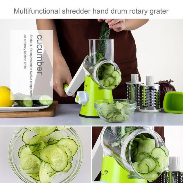 Овощерезка мультислайсер с 3 насадками Tabletop Drum Grater Kitchen Master Терка для овощей и фруктов - фото 1 - id-p1751906323