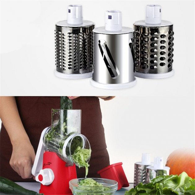 Овощерезка мультислайсер Tabletop Drum Grater Kitchen Master Терка для овощей и фруктов 3 насадки. NJ-858 - фото 4 - id-p1776308264