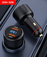 Зарядка авто в прикурку + Вольтметр 12/24V 2USB (2.4 +1.8A) 30W+30W.OPPO20W.WARP. QC3.0.P6