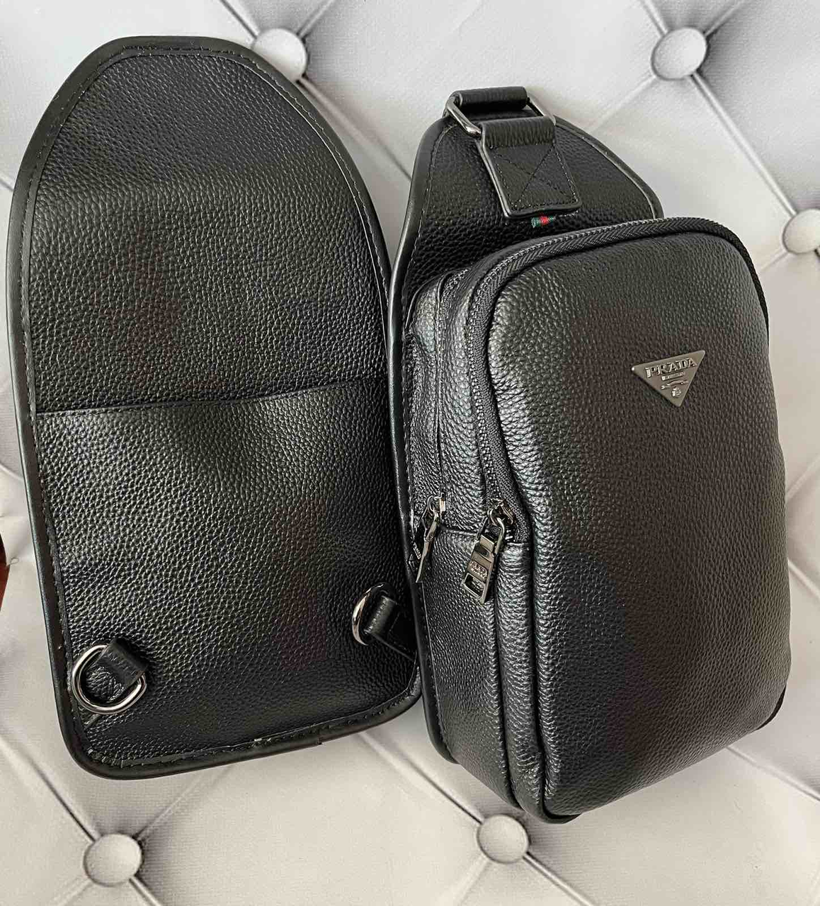 Чоловіча шкіряна сумка, слінг, тканинний ремінь,  Prada, 15*30 см, 931151, фото 1