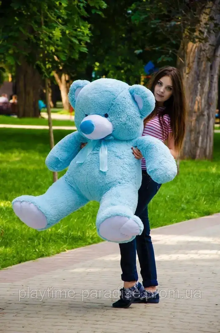 Великий плюшевий ведмедик блакитний "Томмі" 140 см, Великий Плюшевий Ведмідь, Велика М'яка іграшка 1.4 м
