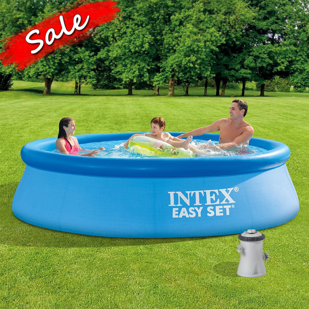 Басейн надувний Intex Easy Set 305х76см 28122 з фільтр-насосом Дитячий сімейний круглий басейн для будинку дачі