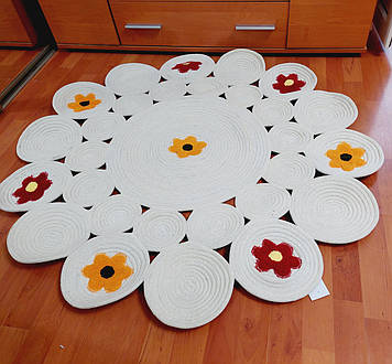 Круглий ажурний білий килимок 112 см, у передпокій, на кухню, у вітальню, ручна робота 100% Бавовна Туреччина