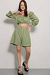 Жіночий лляний легкий костюм із шортами та блузкою, фото 6