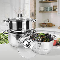 Набір каструль із неіржавкої сталі 6 предметів Maestro MR-2020-6M Набір кухонного посуду з товстим дном