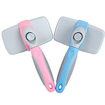 Пластиковий гребінець для вичісування вовни з кнопкою для котів, собак, кроликів, Рожевий, фото 4