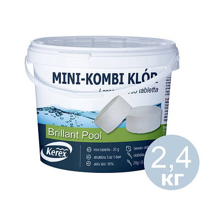 Таблетки для очищення басейну MINI «Комбі хлор 3 в 1» Kerex 80206, 2,4 кг (Угорщина), фото 1