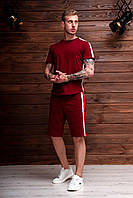 Мужской бордовый летний комплект, футболка и шорты
