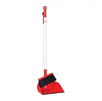 Веник Broom New Красный с совком Irak Plastic с длинной ручкой, для пола, для уборки