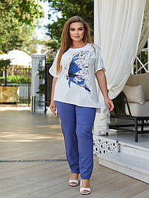 Літній жіночий костюм блуза + штани великого розміру: 46-48,50-52,54-56,58-60