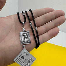 Ладанка підвіс Св. Миколай Чудотворець з чорним шовковим шнурком на шию срібло 925 проба, фото 4