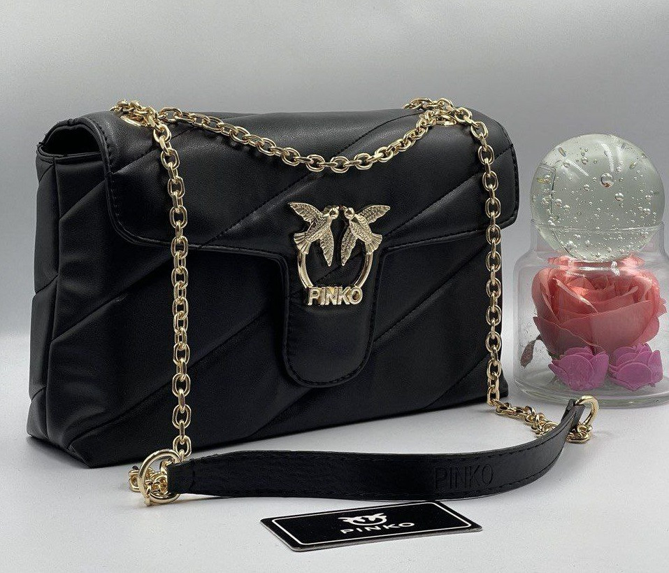 Жіноча сумка на ланцюжу Pinko, чорна, 27*18*9 см, 931384, фото 1