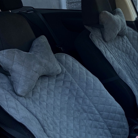 Автомобільні подушки на підголівник з алькантари (Еко-замша) Подушки в салон автомобіля Сірі 2 шт