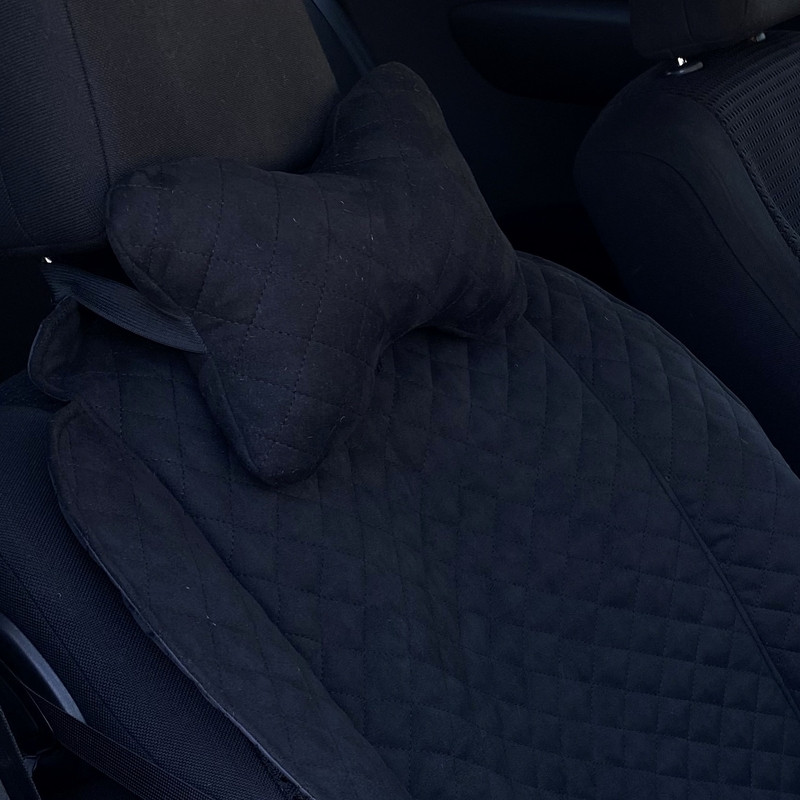 Автомобільна подушка на підголівник з алькантари (Еко-замша) Подушка в салон автомобіля Чорна 1 шт