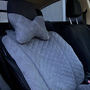 Автомобільна подушка на підголівник з алькантари (Еко-замша) Подушка в салон автомобіля Сіра 1 шт