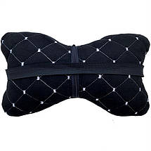 Автомобільна подушка на підголівник з алькантари (Еко-замша) Чорна з білою прошивкою Lux 1 шт, фото 2