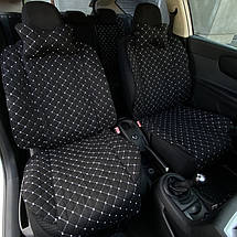 Автомобільні подушки на підголівник з алькантари (Еко-замша) Чорні з білою прошивкою Lux 2 шт, фото 2