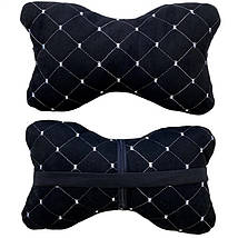 Автомобільні подушки на підголівник з алькантари (Еко-замша) Чорні з білою прошивкою Lux 2 шт, фото 2
