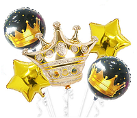Набор фольгированных воздушных шаров Корона золотая упаковка 5 шт