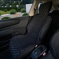 Накидка чехол на сиденье автомобиля с алькантары с подголовником (Эко-замша) Черная с белой прошивкой Lux 1шт