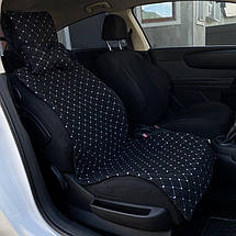 Накидка чохол на сидіння автомобіля з алькантари з підголовником (Еко-замша) Чорна з білою прошивкою Lux 1шт, фото 3