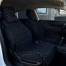 Накидки чохли на сидіння автомобіля з алькантари з підголовником (Еко-замша) Чорні з білою прошивкою Lux 2 шт, фото 3