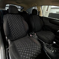 Накидки чохли на сидіння автомобіля з алькантари (Екозамша) Вузькі Чорні біла прошивка Lux Повний комплект