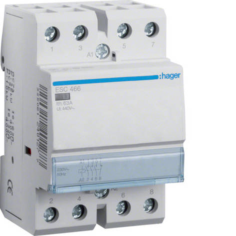 Контактор Hager ESC466 63A 230В 3НВ+1НЗ, фото 1