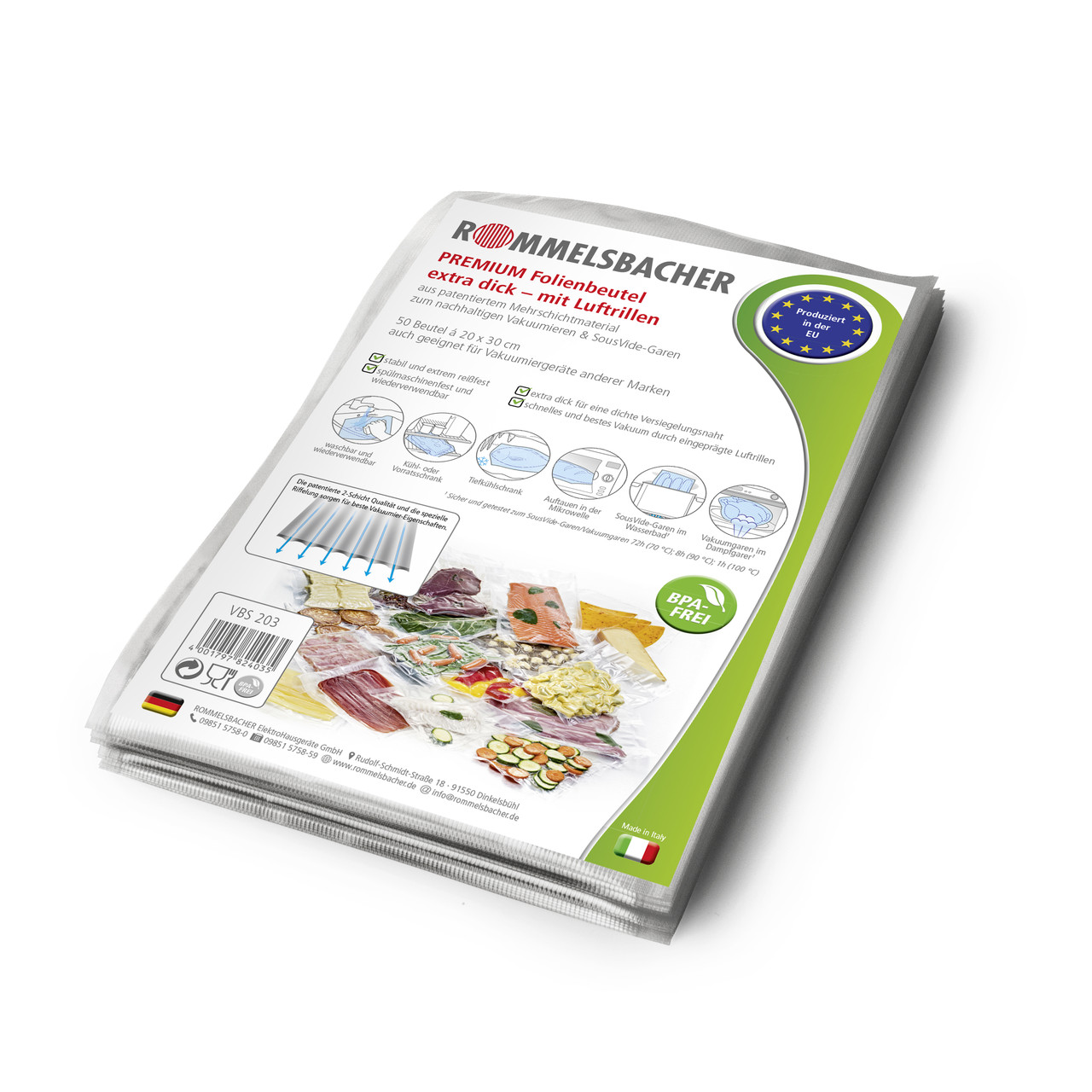 Вакуумні пакети Rommelsbacher VBS 203 (20x30 см, 50шт), термостійкі, багаторазові, фото 1