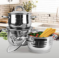 Набір каструль із неіржавкої сталі 6 предметів Maestro MR-3513-6M Набір кухонного посуду з товстим дном