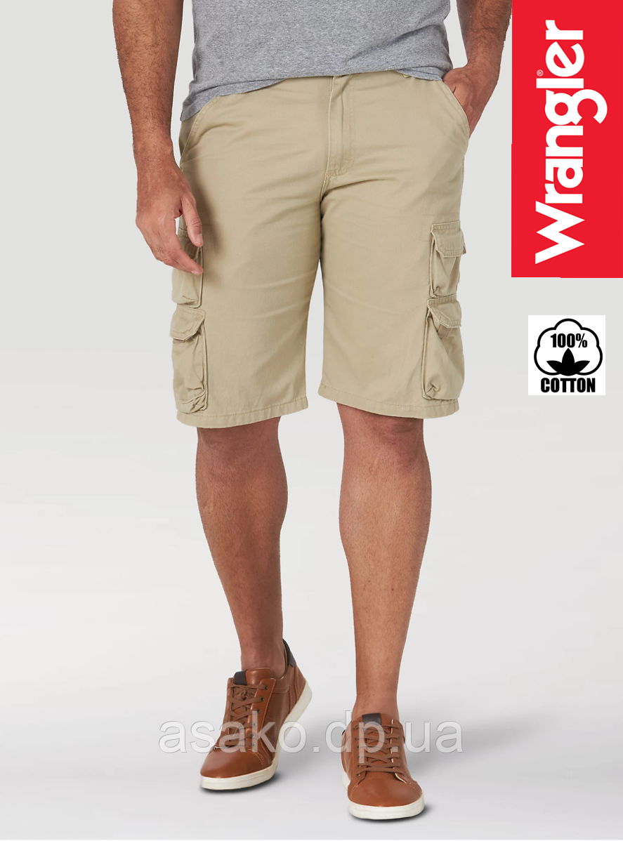 Шорти карго чоловічі Wrangler® ZM6 Premium Twill / пісочний колір /10 кишень / Комфортний крій