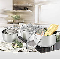 Набір каструль із неіржавкої сталі 6 предметів MR-3519-6M Набір кухонного посуду з товстим дном