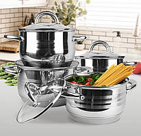 Набір каструль із неіржавкої сталі 8 предметів MR-3513-8 Набір кухонного посуду з товстим дном