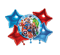 Набор фольгированных шаров Мстители, шарики воздушные надувные Марвел упаковка 5 шт