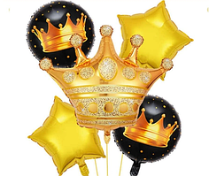 Фольговані кулі Корона золото Набір надувних кульок золоті зірки 5 шт