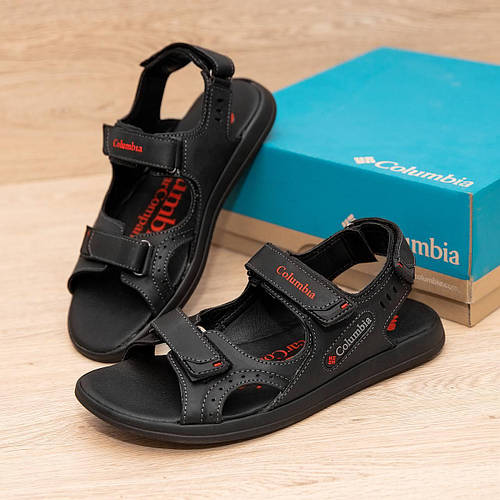 Купить Мужские кожаные летние босоножки Columbia черные на липучке ...