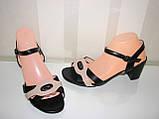 Жіночі чорні босоніжки матова шкіра широкий каблук розмір 41, фото 5