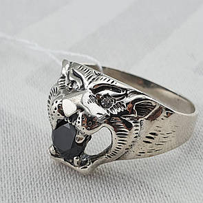 Серебряная печатка тигр, Мужское кольцо "оскал тигра" 925 проба Перстень из серебра 18.5