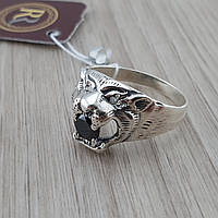 Серебряная печатка тигр, Мужское кольцо "оскал тигра" 925 проба Перстень из серебра 20.5