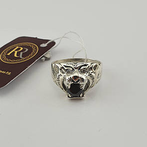 Срібна печатка тигр, Чоловіче кільце "оскал тигра" 925 проба Перстень зі срібла 22 розмір