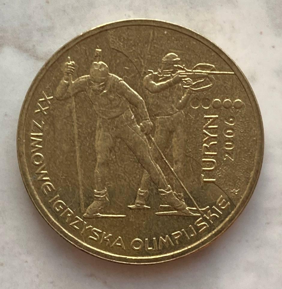 Монета Польщі 2 злітні 2006 р. Олімпійські ігри в Турині, фото 1
