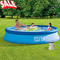 Басейн надувний Intex Easy Set 366х76см 28132 з фільтр-насосом Дитячий сімейний круглий басейн для будинку дачі