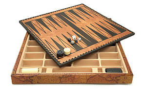 Дошка для шахів, шашок і нард із місцем для зберігання фігур з екошкіри від італійського бренда Italfama Коричневий, бежевий