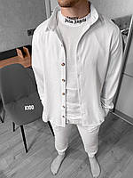 Мужской базовый костюм: рубашка+штаны (белый) K100 качественная повседневная спортивная одежда для парней