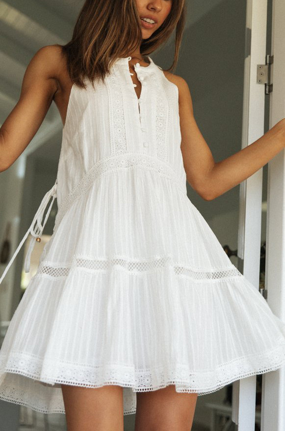 Плаття пляжне жіноче літнє бавовняне з мереживом. Сарафан із прошви легкий на літо (білий), фото 1